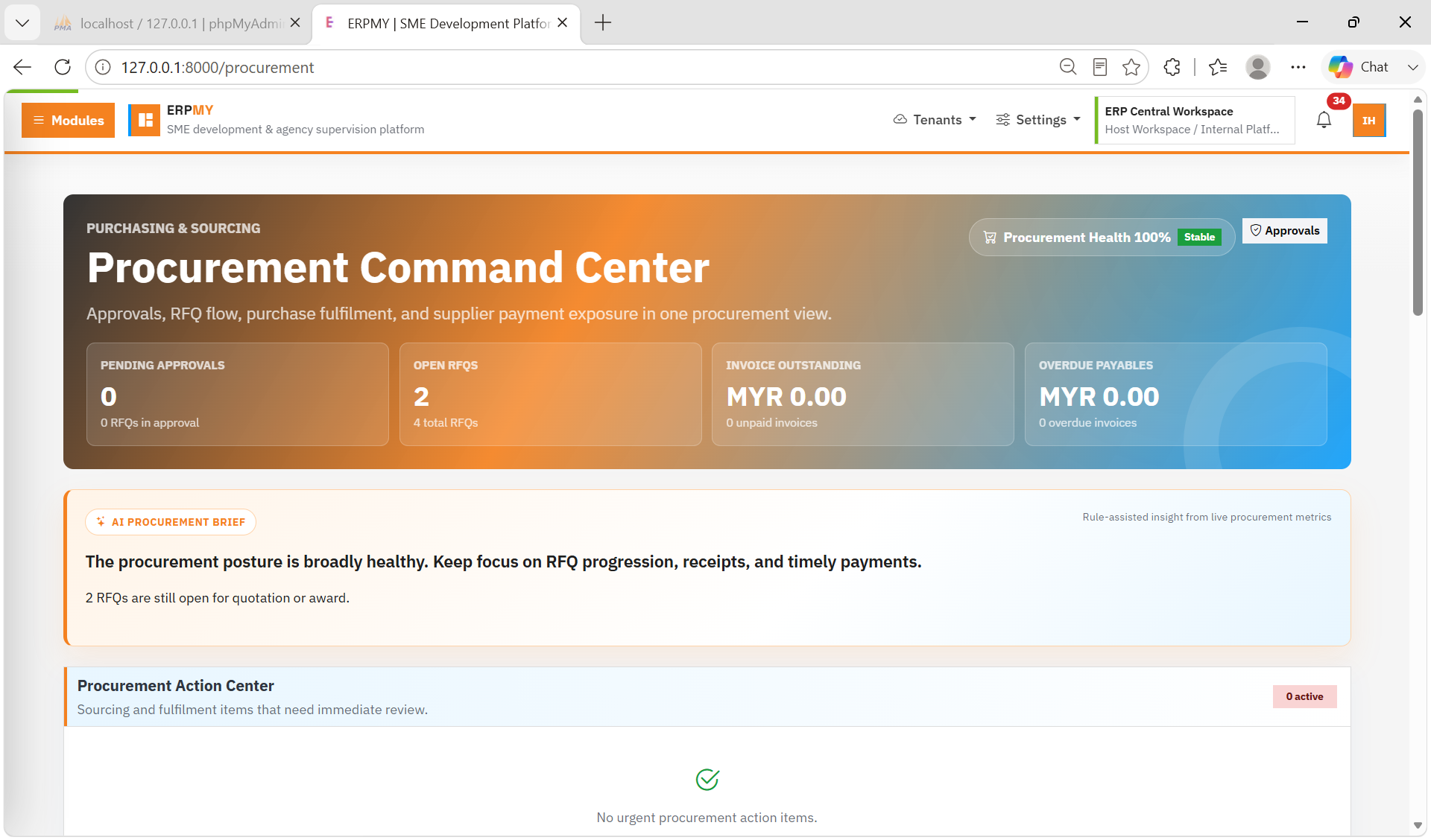 ERPMY procurement dashboard screenshot